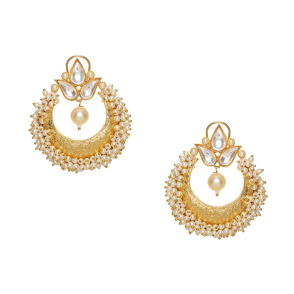 Chand And Tear Drop Pearl Earrings : RRSEP24-13