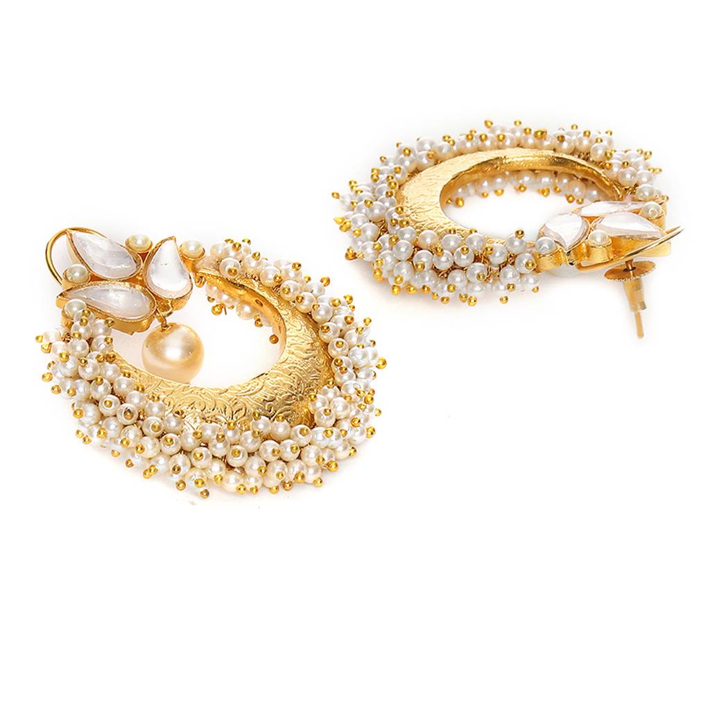 Chand And Tear Drop Pearl Earrings : RRSEP24-13