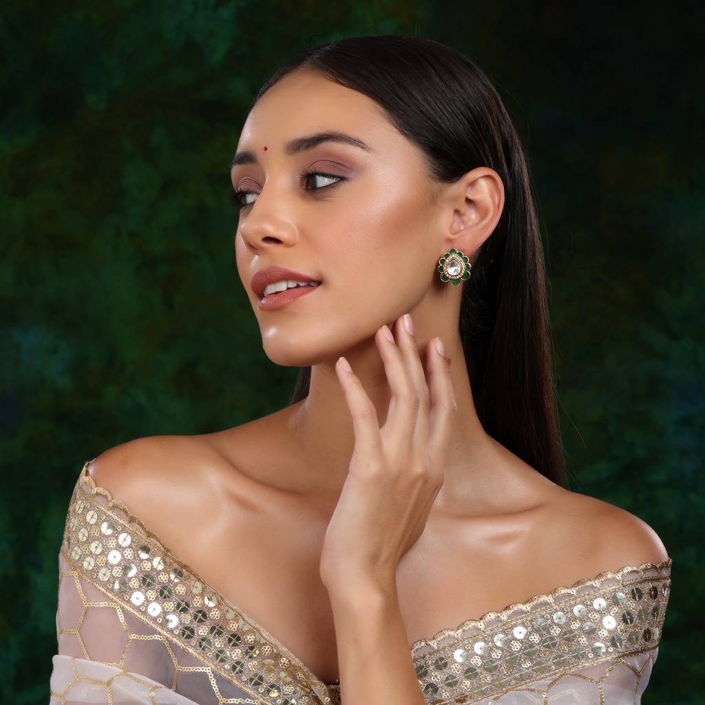 Tear Drop Green Studs : RRSEP24-20