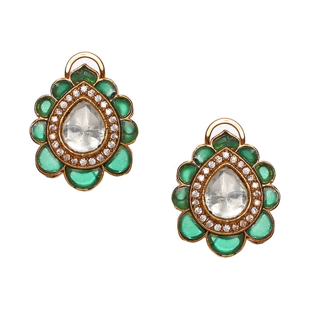 Tear Drop Green Studs : RRSEP24-20