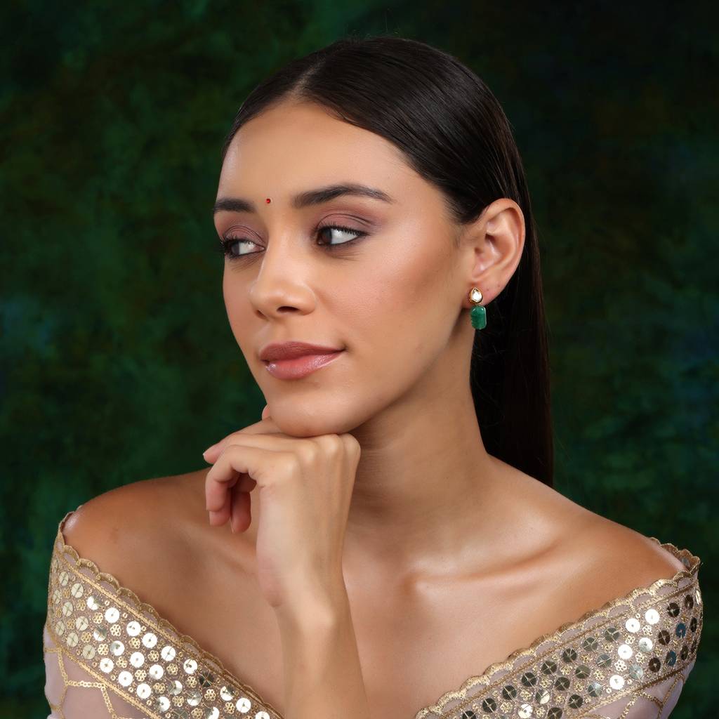 Kundan Studs With Emerald Stone : RRSEP24-22