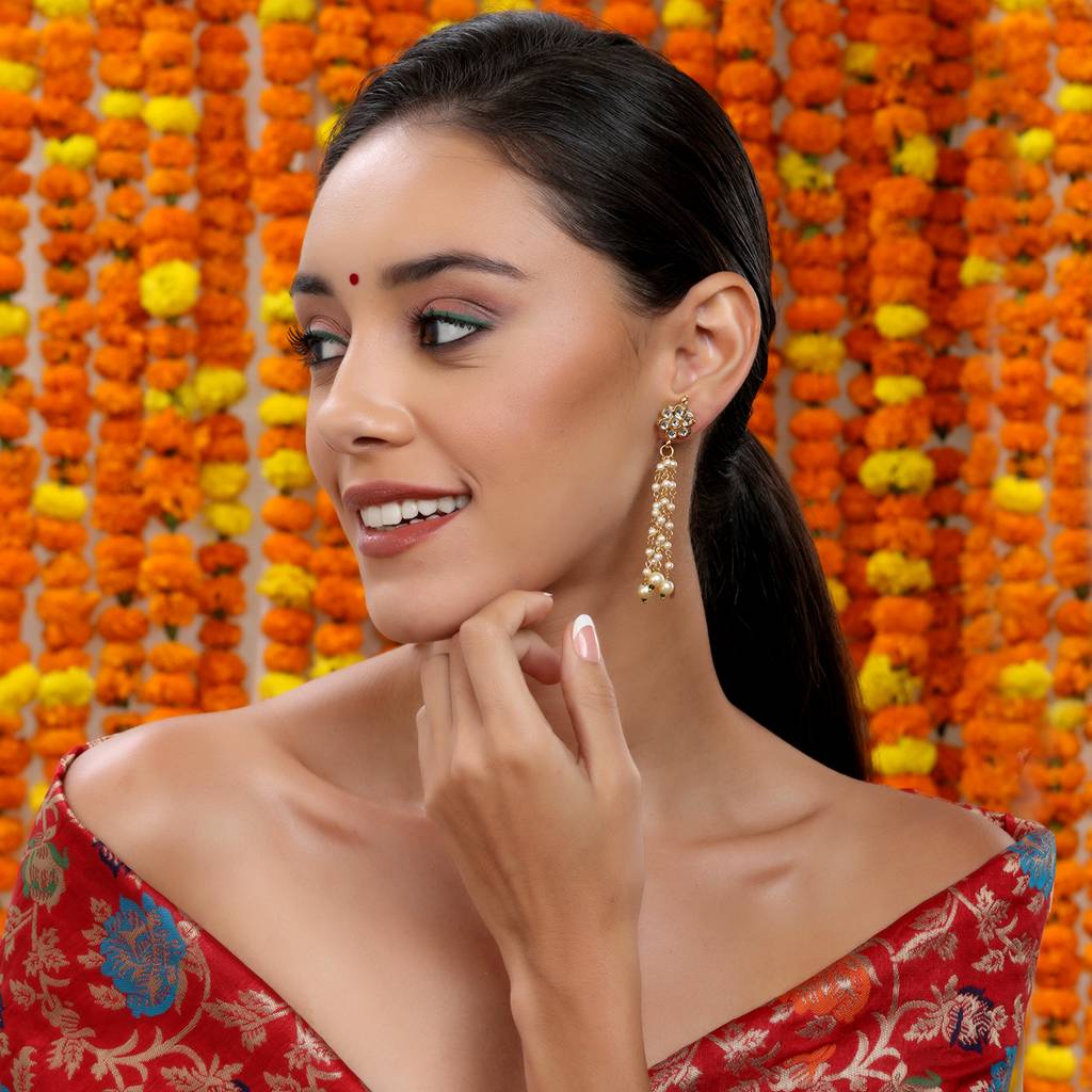 Long Dangler Kundan & Pearl Earrings : RRSEP24-23