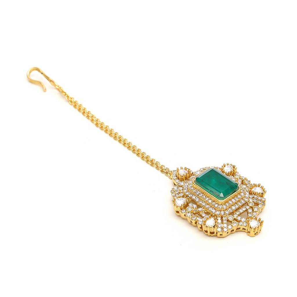 Kundan Maang Tikka With Diamonds & Emerald Stone : RRSEP24-28