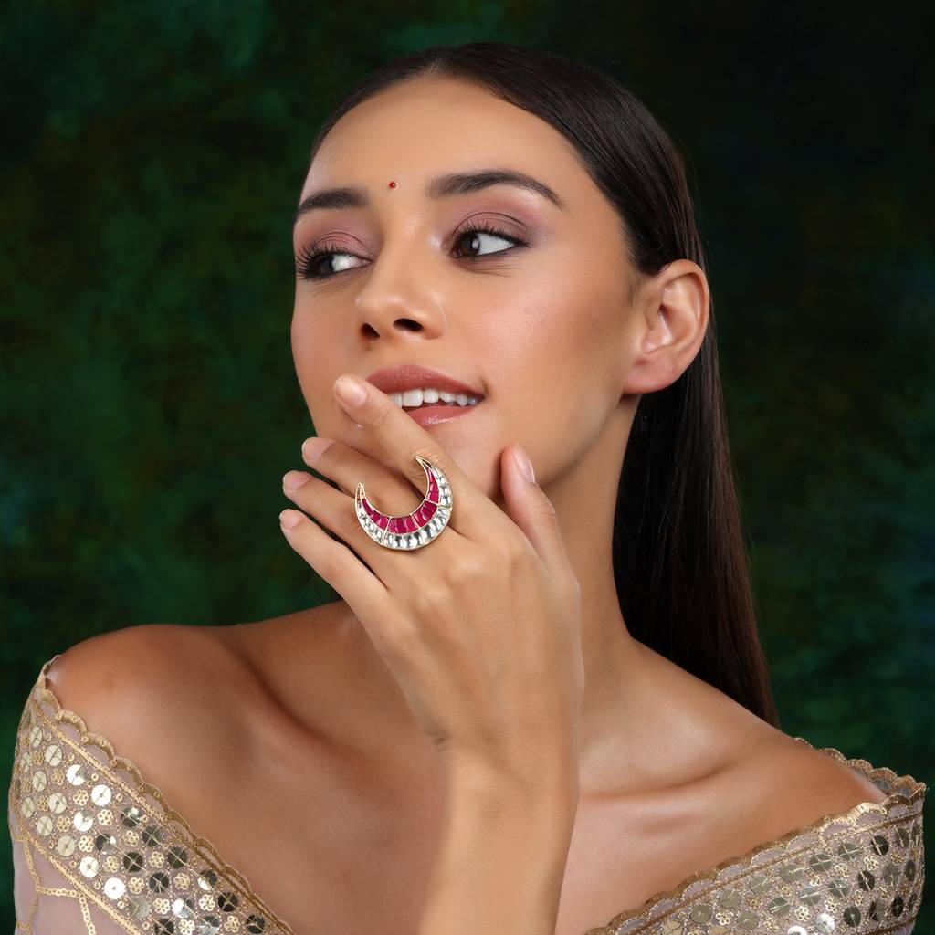 Half Moon Kundan Ring : RRSEP24-43