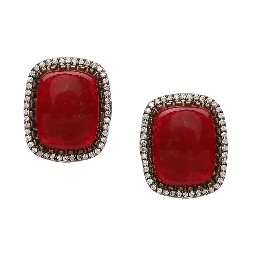 Maroon Stone And Mossainite Kundan In Pearls With Matching Studs : RRSEP24-67