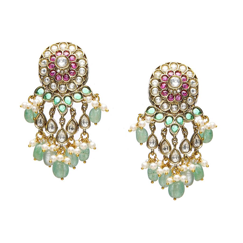 Precious Handcrafted Stone Neckpiece With Emeralds : RRSEP24-68