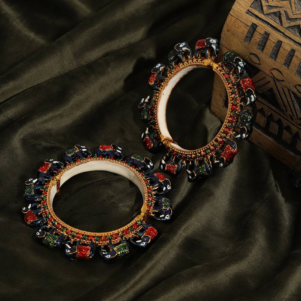 Elephant Blue Meenakari Handcrafted Heavy Bangles (Set Of 2) : RRSEP24-85