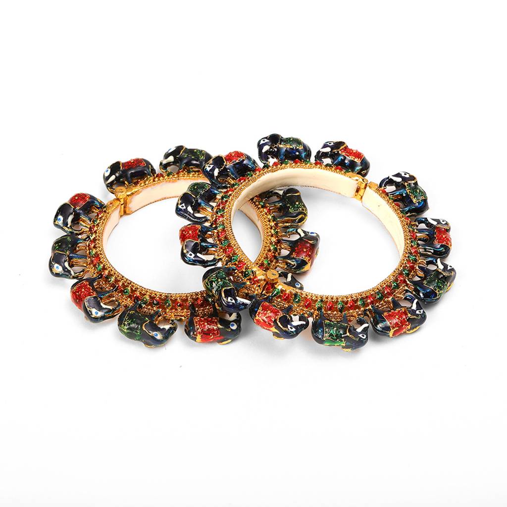 Elephant Blue Meenakari Handcrafted Heavy Bangles (Set Of 2) : RRSEP24-85