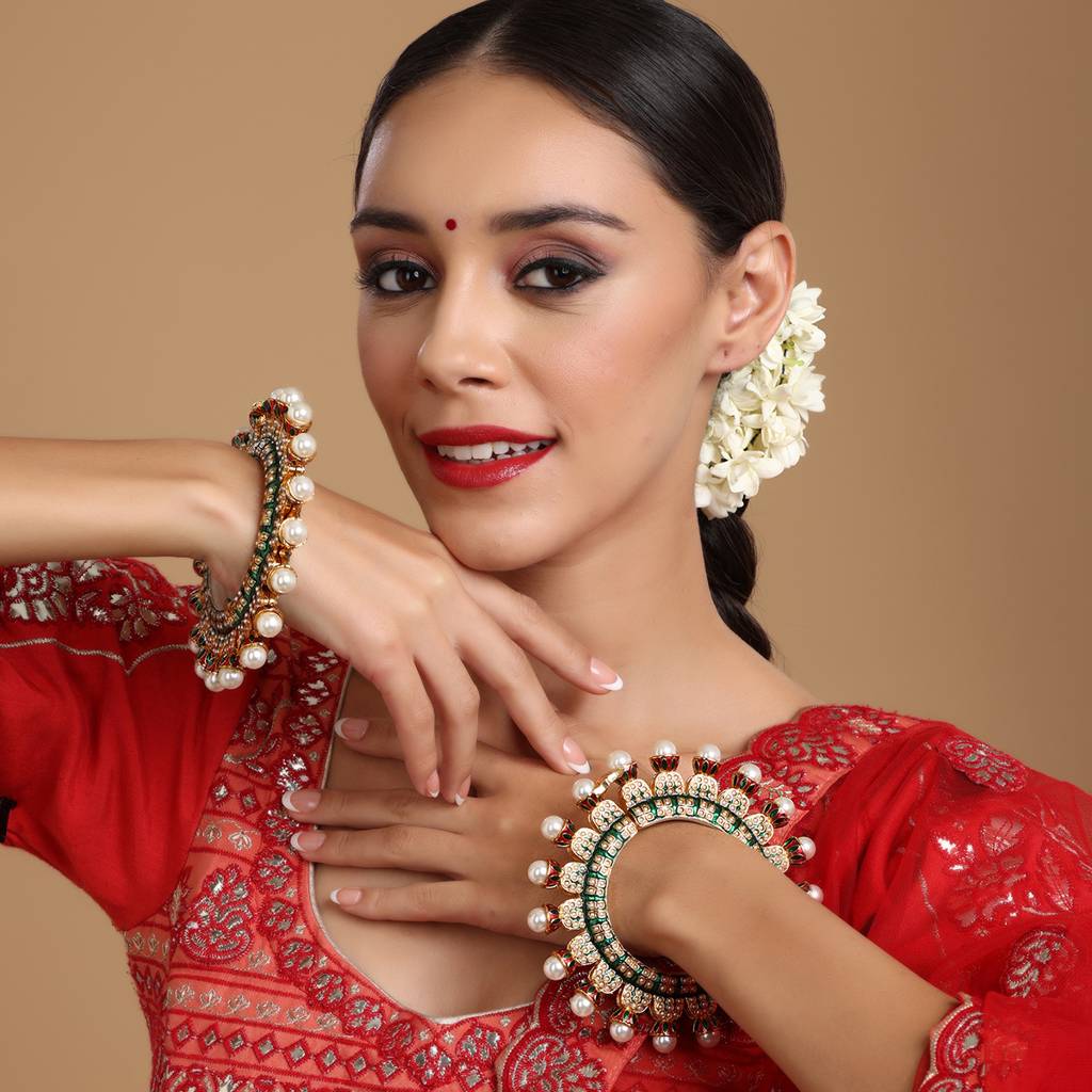 Oversized Pearl Meenakari Handcrafted Heavy Bangles (Set Of 2) : RRSEP24-86