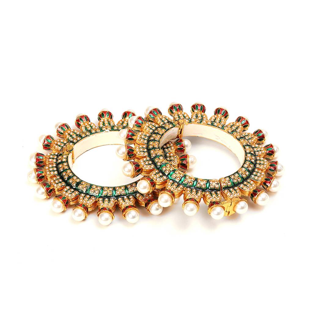 Oversized Pearl Meenakari Handcrafted Heavy Bangles (Set Of 2) : RRSEP24-86