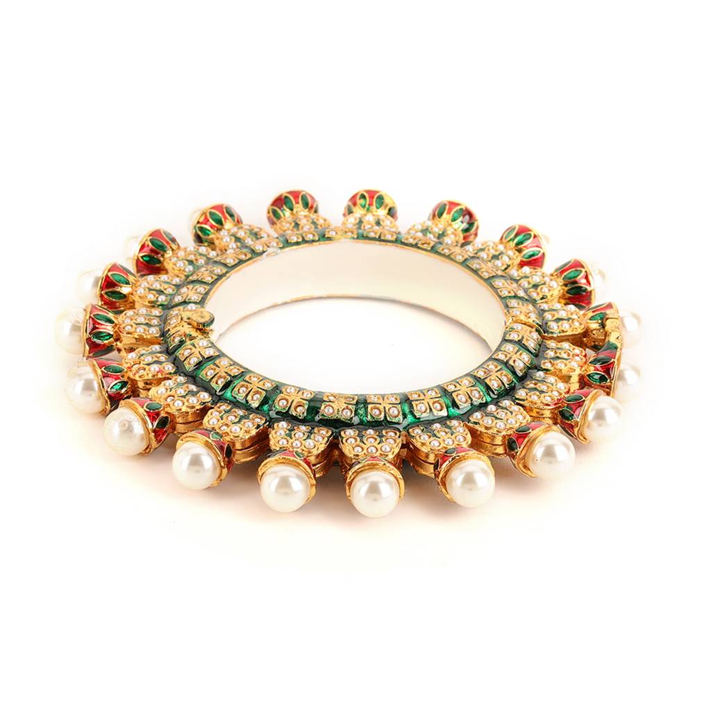 Oversized Pearl Meenakari Handcrafted Heavy Bangles (Set Of 2) : RRSEP24-86