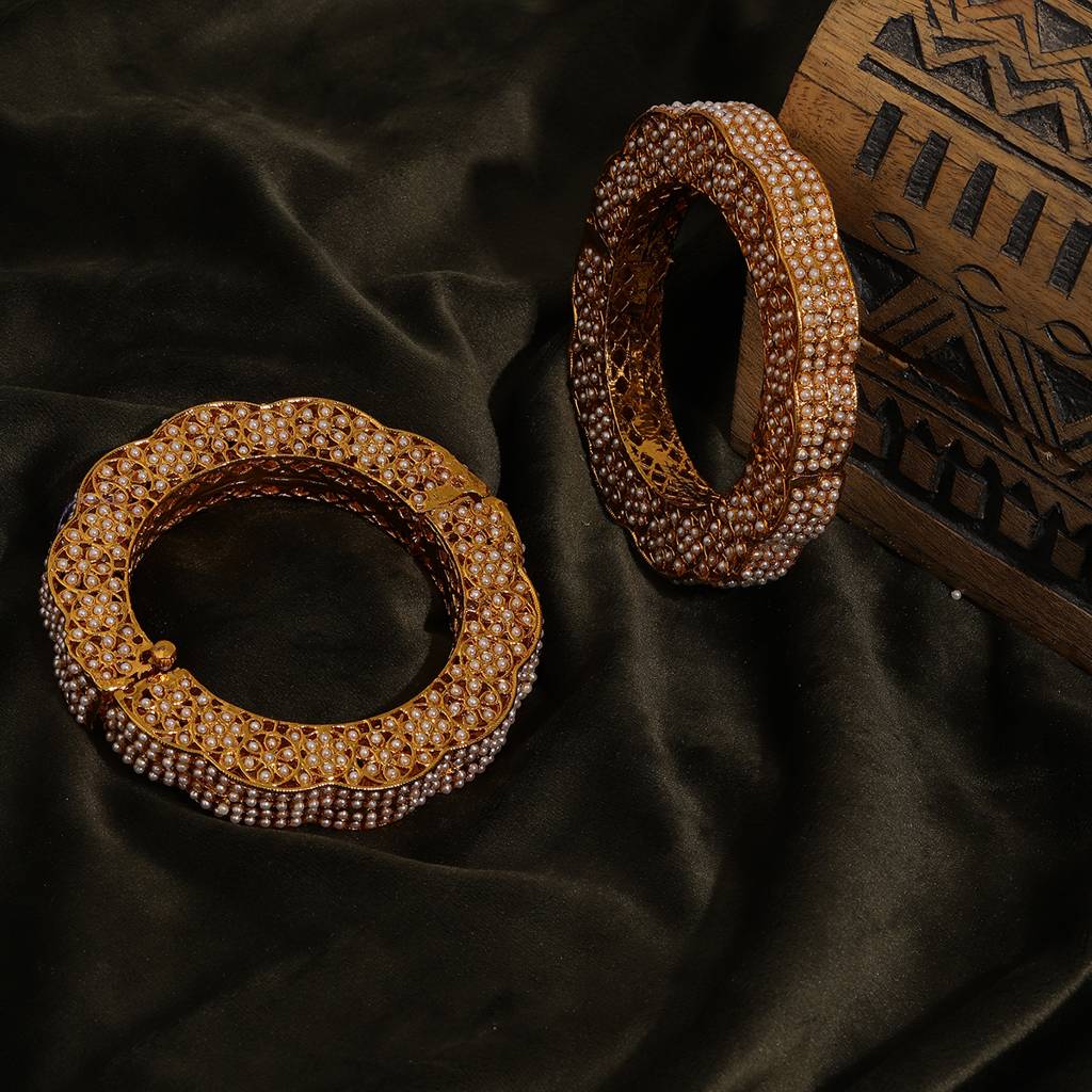 Golden Pearl Handcrafted Heavy Bangles (Set Of 2) : RRSEP24-87