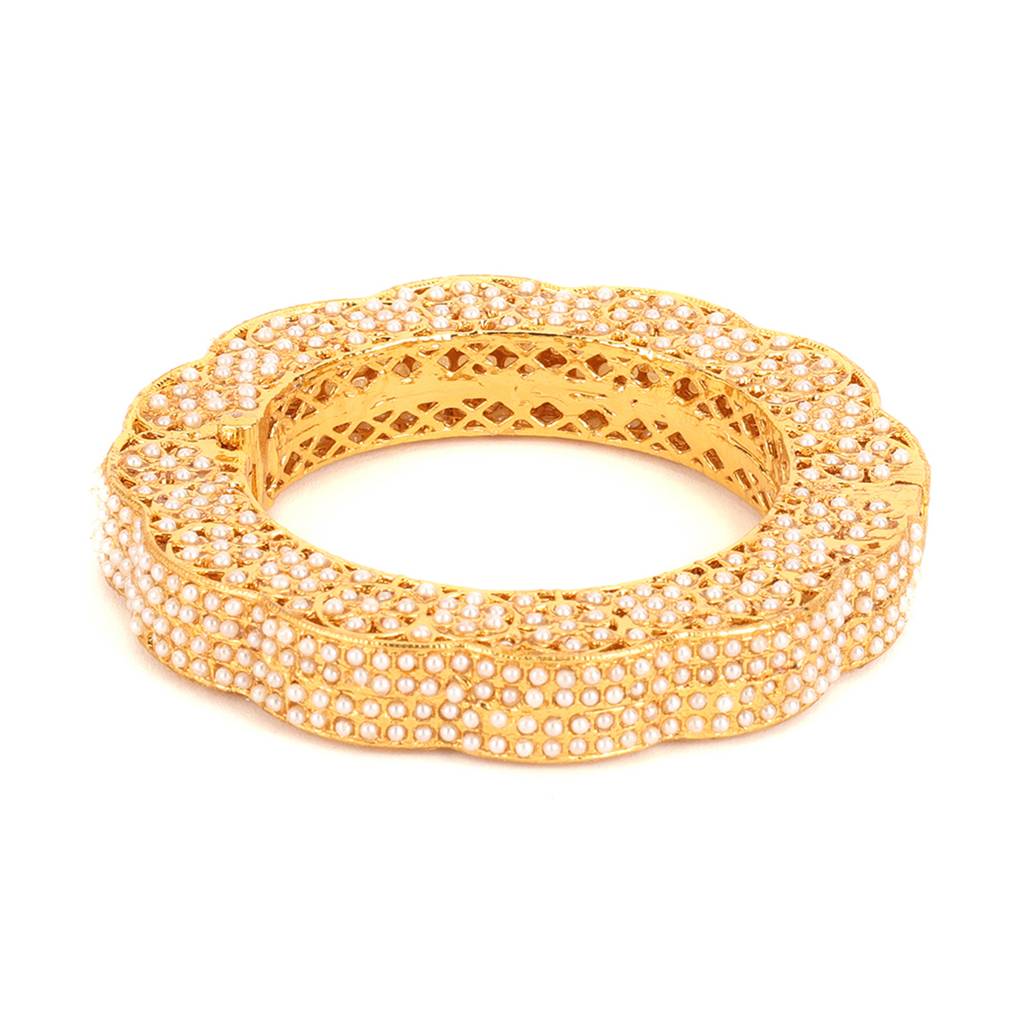 Golden Pearl Handcrafted Heavy Bangles (Set Of 2) : RRSEP24-87
