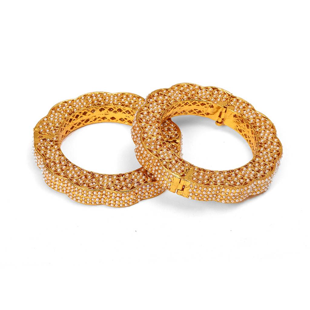Golden Pearl Handcrafted Heavy Bangles (Set Of 2) : RRSEP24-87