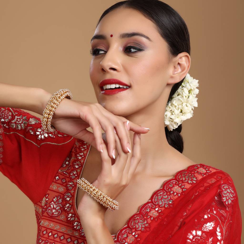 Handcrafted Pearl Heavy Bangles (Set Of 2) : RRSEP24-89