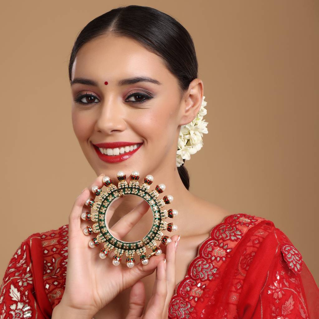 Oversized Pearl Meenakari Handcrafted Heavy Bangle : RRSEP24-96
