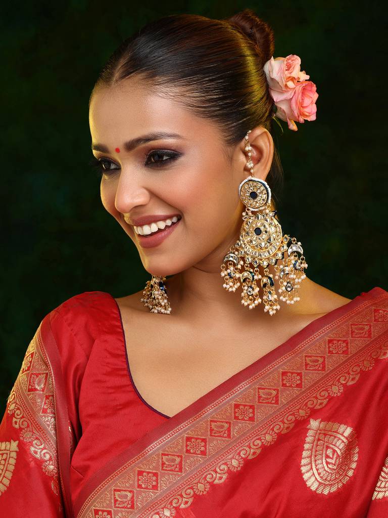 Kundan Chandbali Earrings With Ear Chains : RRSEP25-21