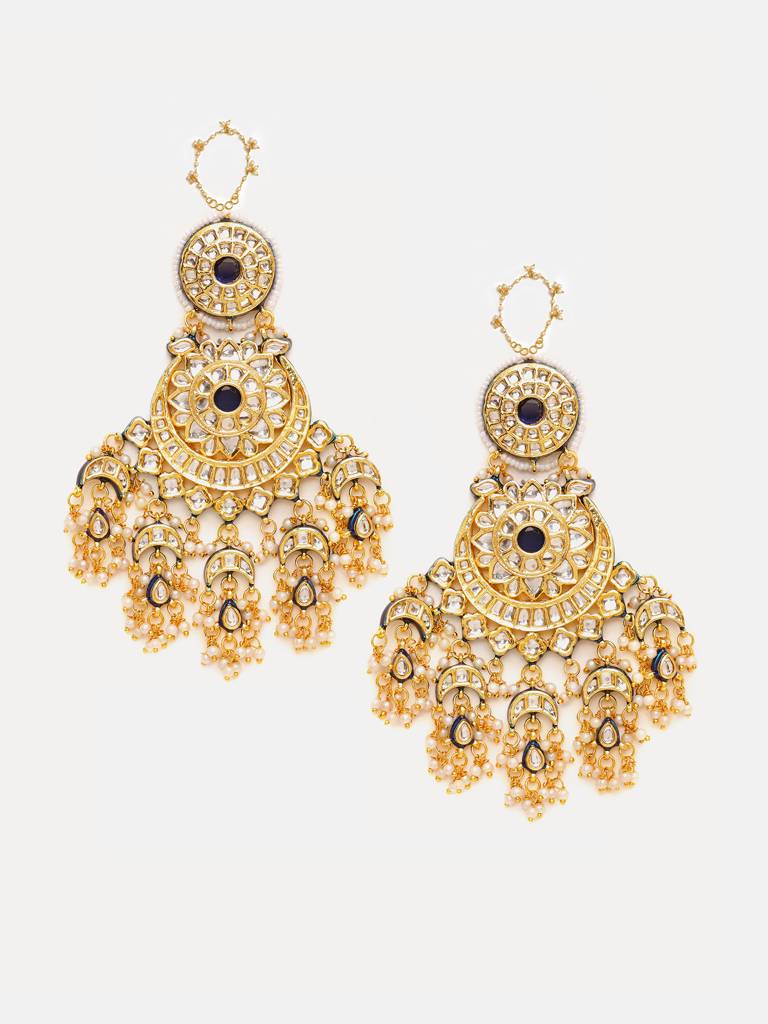 Kundan Chandbali Earrings With Ear Chains : RRSEP25-21