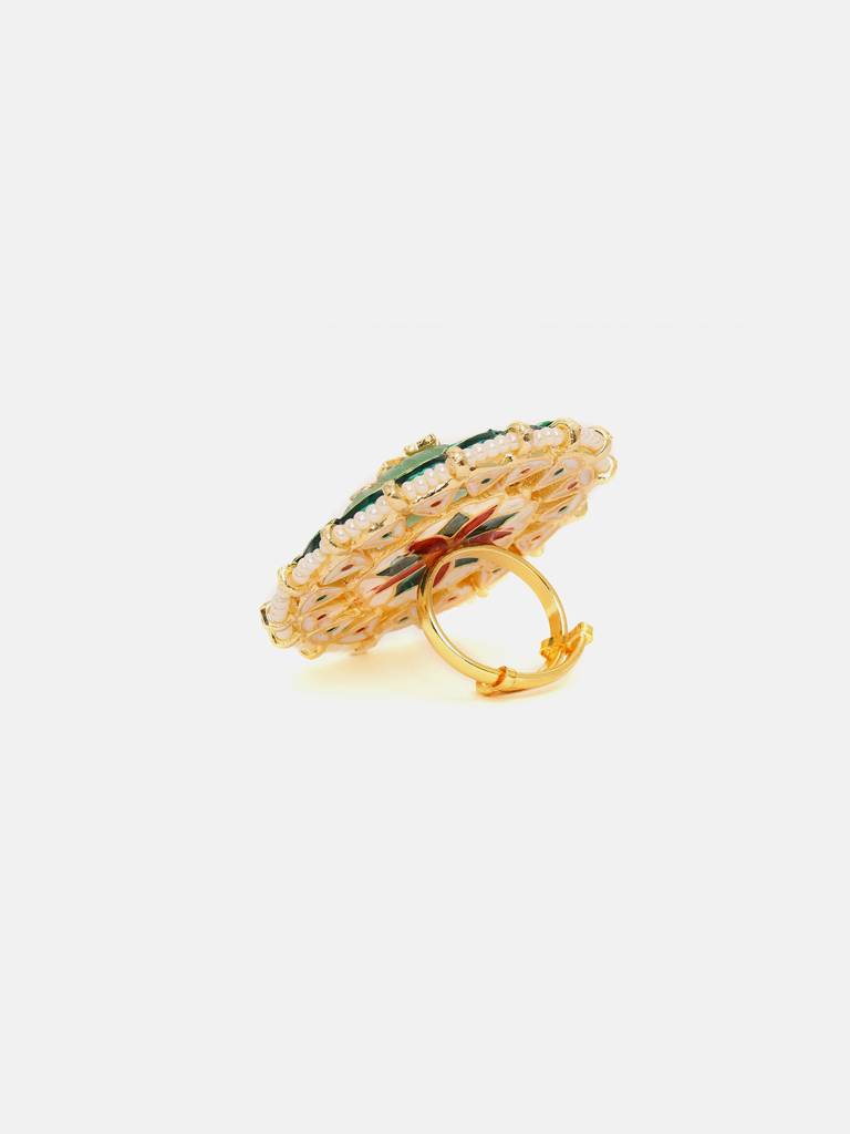 Green Stone Kundan Cocktail Ring : RRSEP25-60