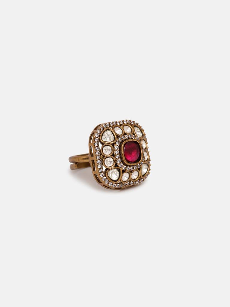 Maroon Stone Kundan And Stone Ring : RRSEP25-65