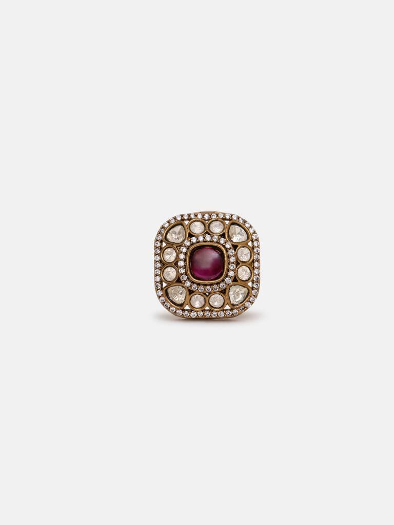 Maroon Stone Kundan And Stone Ring : RRSEP25-65