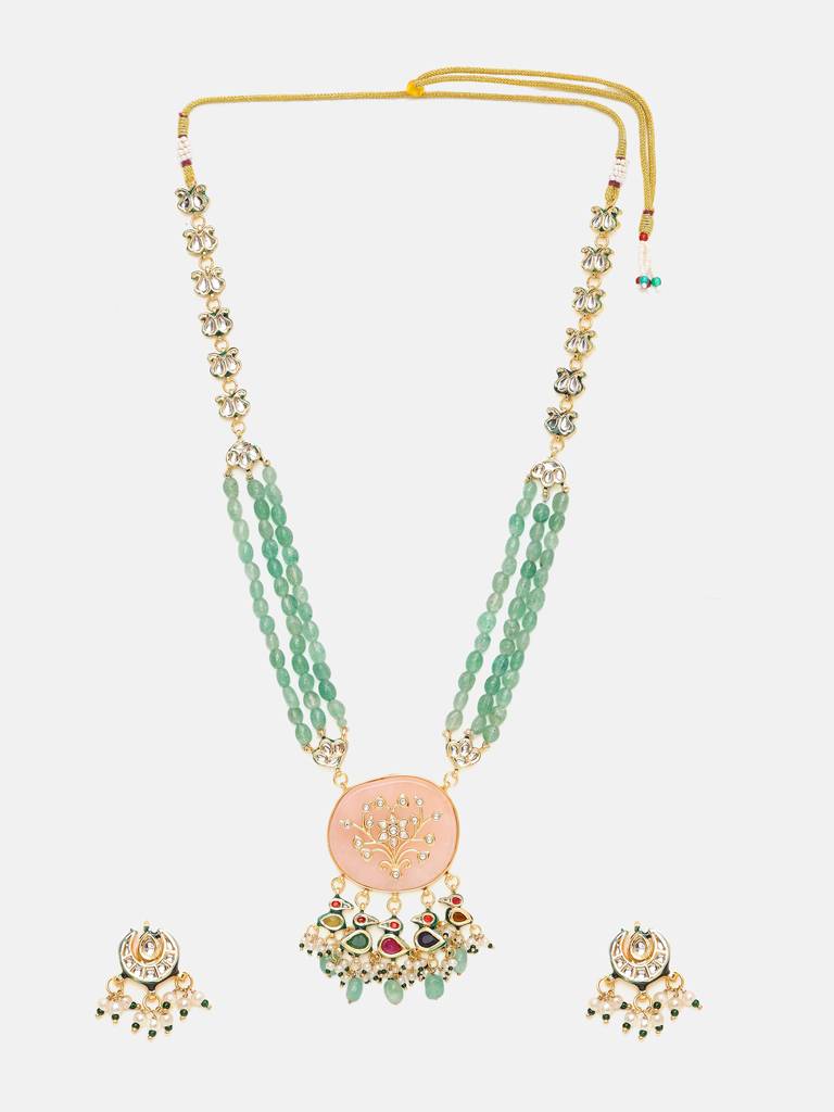 Long Kundan And Stonework Necklace With Earrings : RRSEP25-79