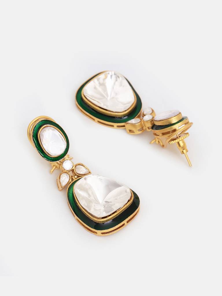 Green Meenakari Kundan Layered Necklace With Earrings : RRSEP25-91