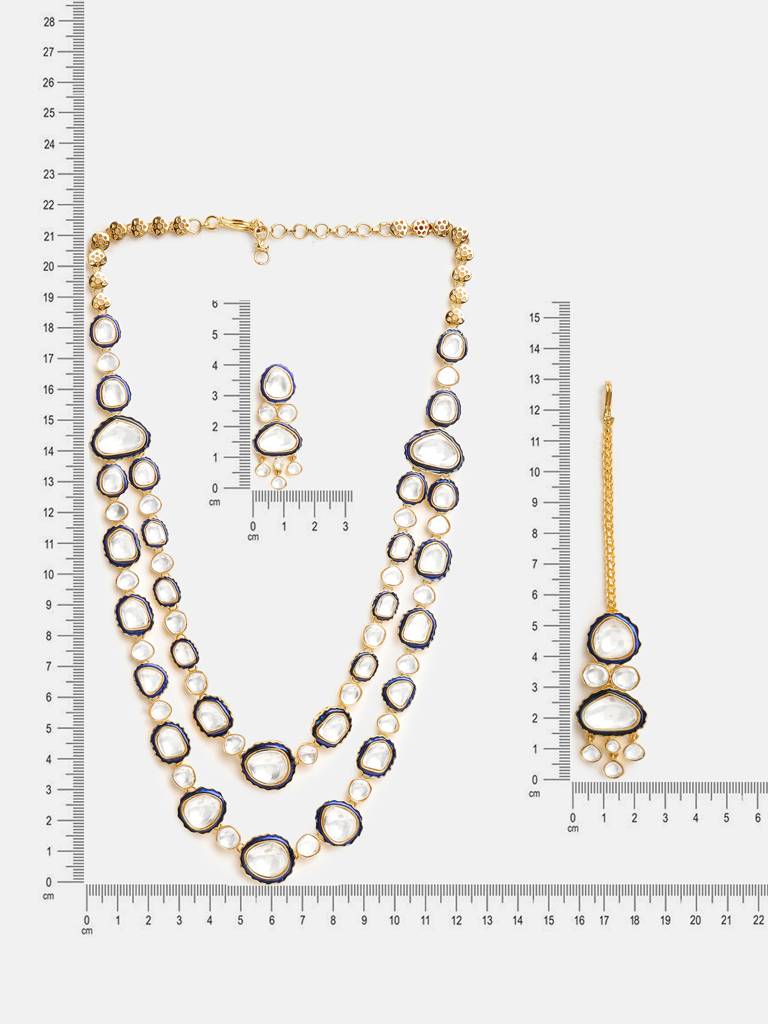 Blue Meenakari Kundan Layered Necklace With Earrings & Maang Tikka : RRSEP25-92
