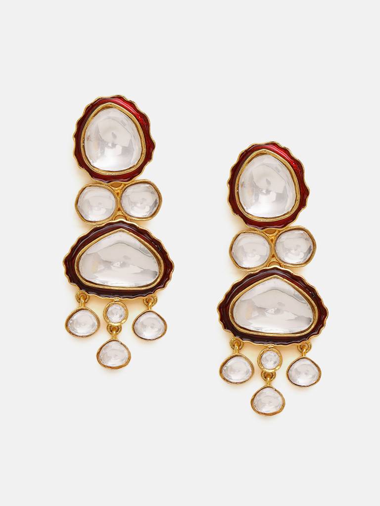 Red Meenakari Kundan Layered Necklace With Earrings & Maang Tikka : RRSEP25-93