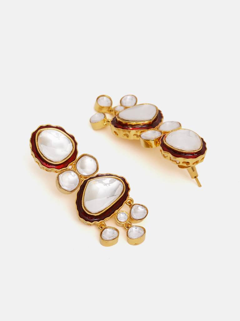 Red Meenakari Kundan Layered Necklace With Earrings & Maang Tikka : RRSEP25-93