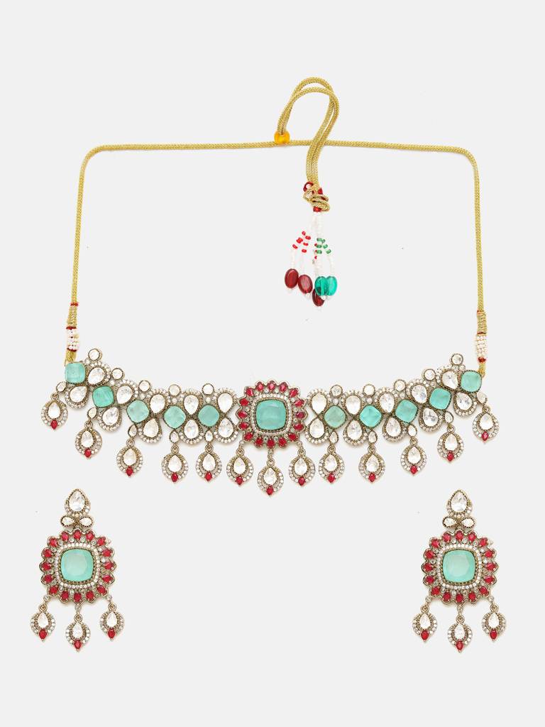 Stonework Mossainite Choker With Earrings : RRSEP25-95