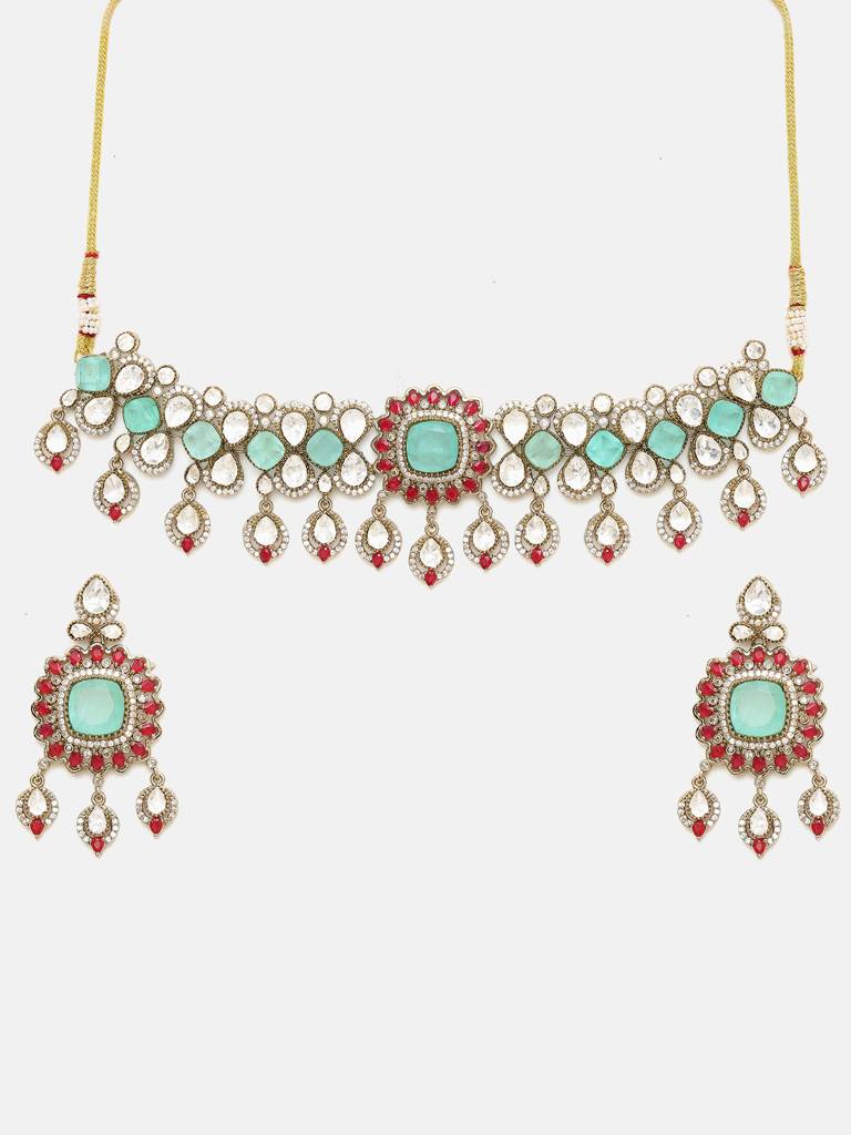 Stonework Mossainite Choker With Earrings : RRSEP25-95