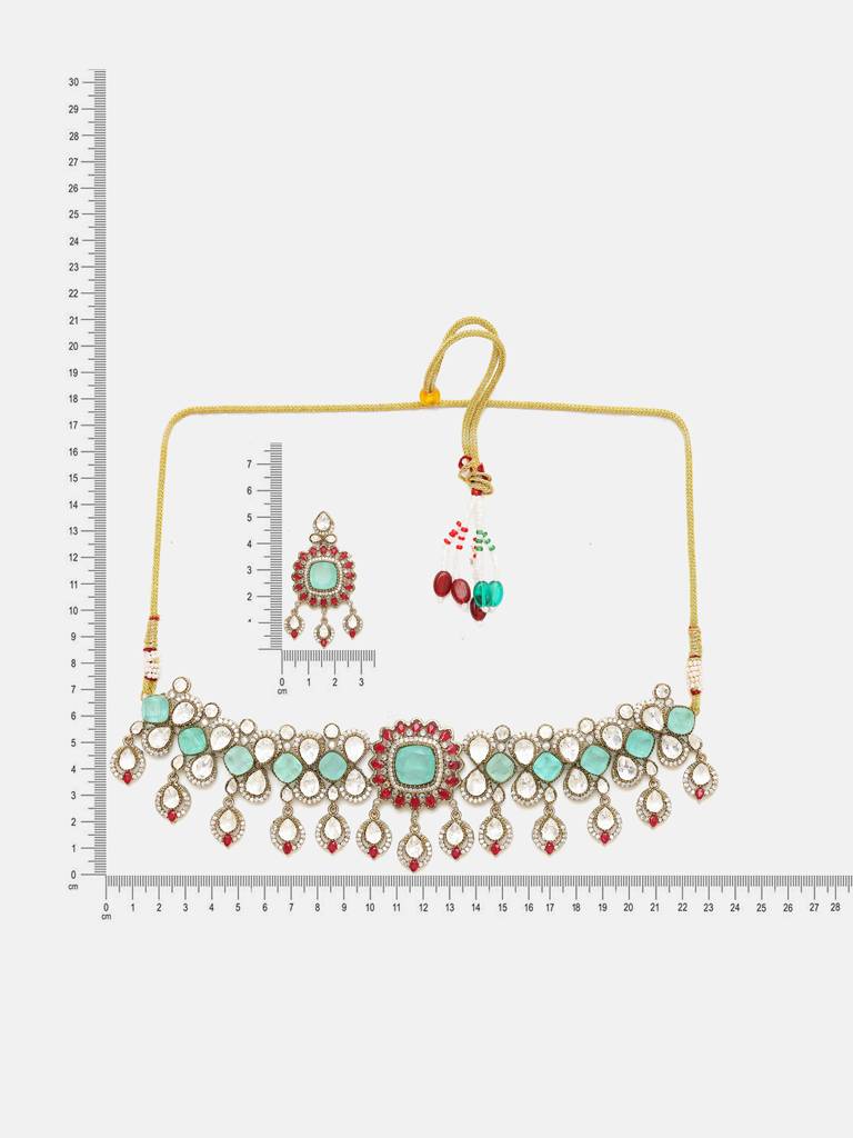 Stonework Mossainite Choker With Earrings : RRSEP25-95