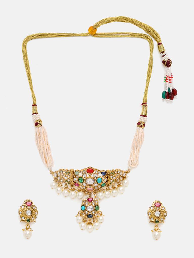 Navratan Kundan Choker With Stud Earrings : RRSEP25-96
