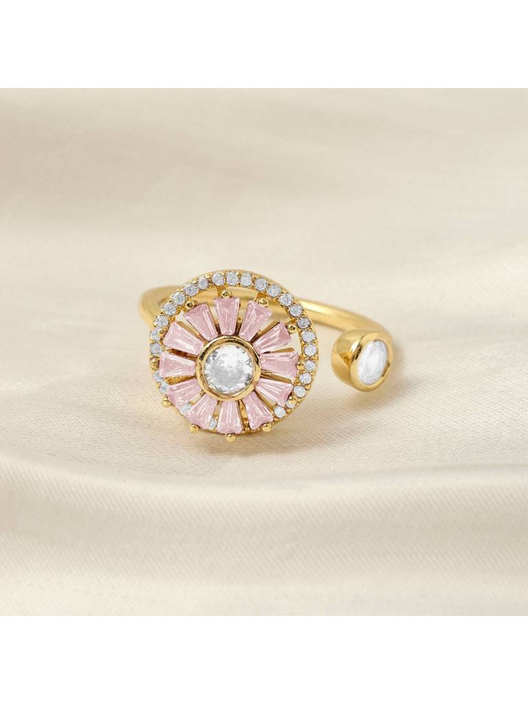 Haya Baguette Spinner Ring For Women & Girls Finger Ring Jewellery Accessories : RS13809-G-PNK