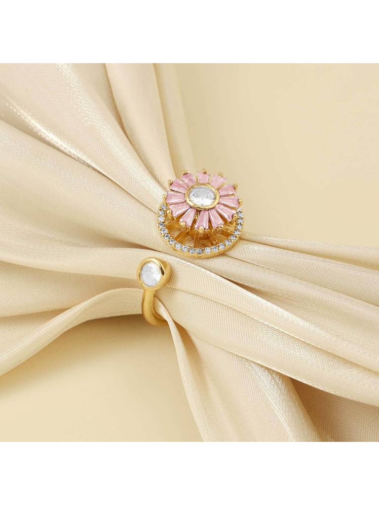 Haya Baguette Spinner Ring For Women & Girls Finger Ring Jewellery Accessories : RS13809-G-PNK