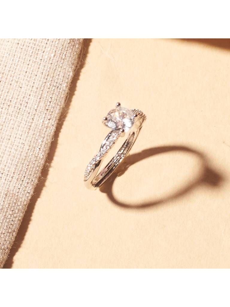 Ethereal Twist Silver Solitaire Ring For Women & Girls : RS14316-S