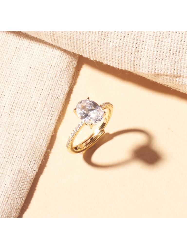Golden Oval-Cut Diamond Ring For Women & Girls : RS14317-G