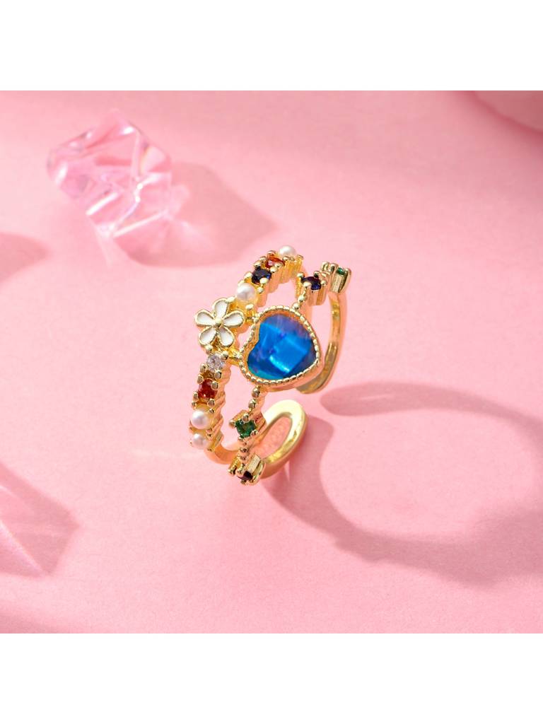 Gemstone Heart Ring For Women & Girls : RS14330-G-BLU