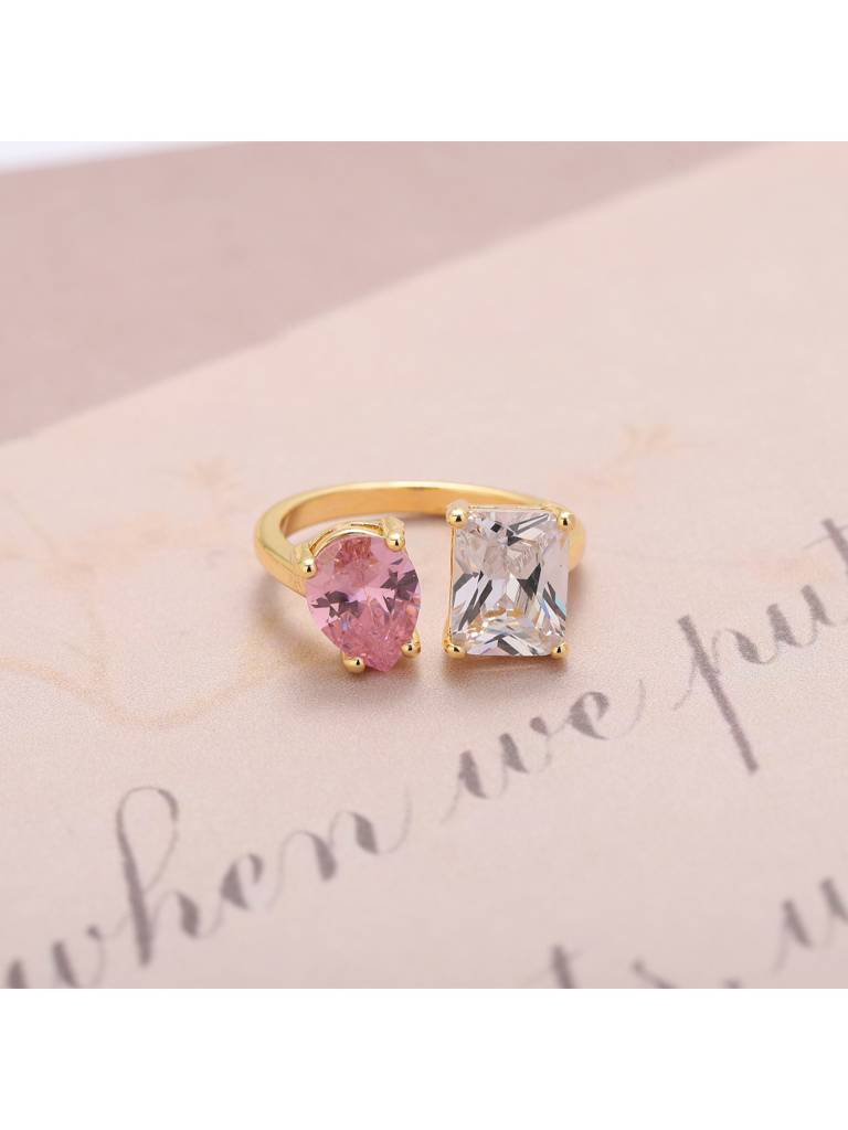 Mesmerize Toi-Et-Moi Ring For Women & Girls Finger Ring Jewellery Accessories : RS14394-G-WHT-PNK