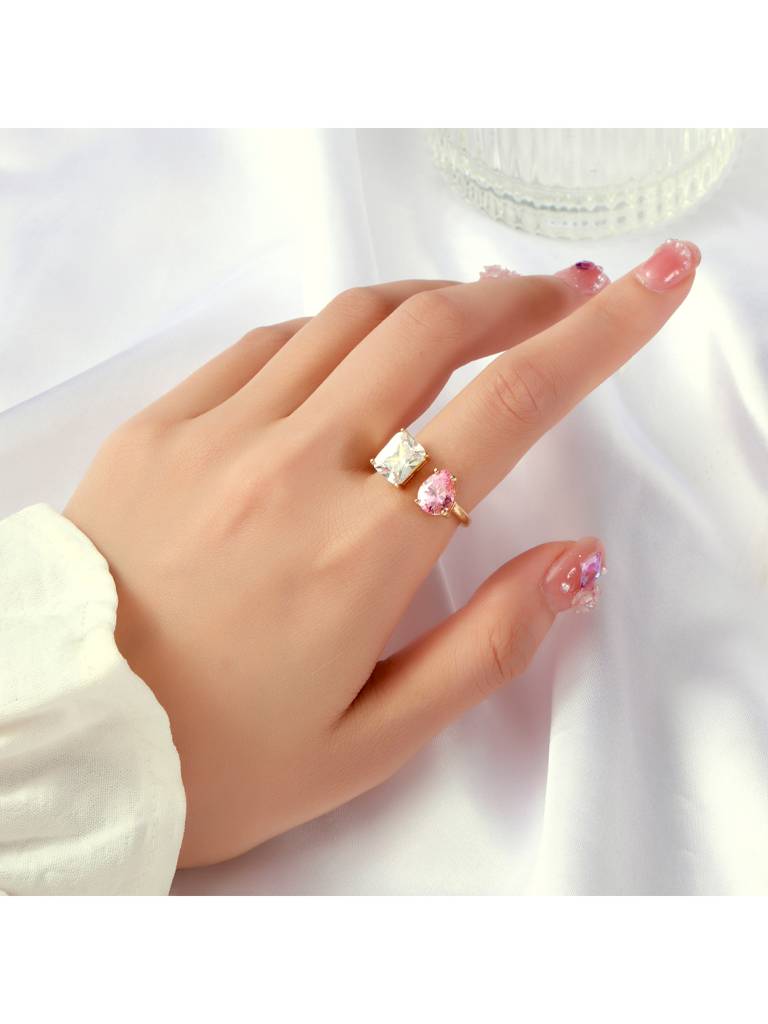 Mesmerize Toi-Et-Moi Ring For Women & Girls Finger Ring Jewellery Accessories : RS14394-G-WHT-PNK