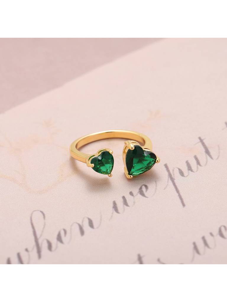 Emerald Double Heart Kylie Love Ring For Women & Girls Finger Ring Jewellery Accessories : RS10487