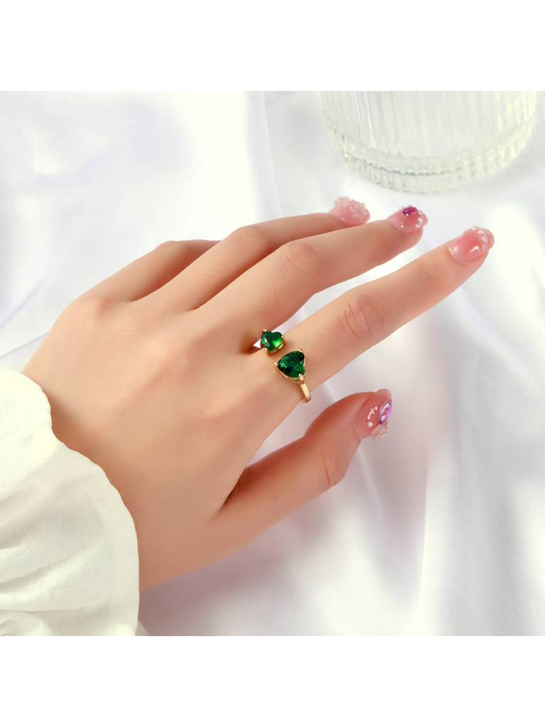 Emerald Double Heart Kylie Love Ring For Women & Girls Finger Ring Jewellery Accessories : RS10487