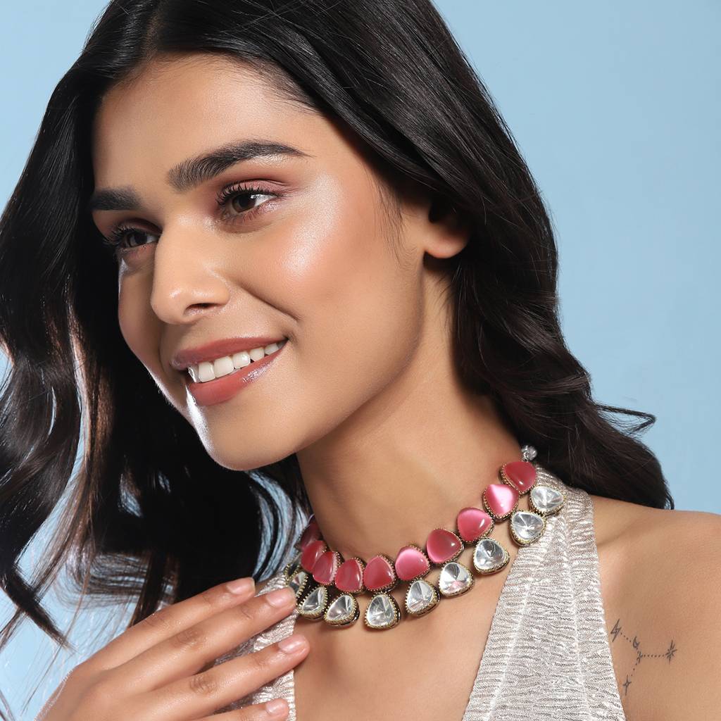 Pink And Kundan Stone Neckpiece : RSA22-10