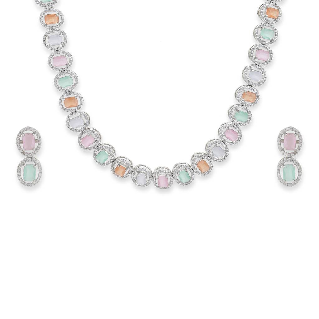 Blush Colored Diamond & Semi Precious Stone Neckpiece With Earrings : RSA22-13