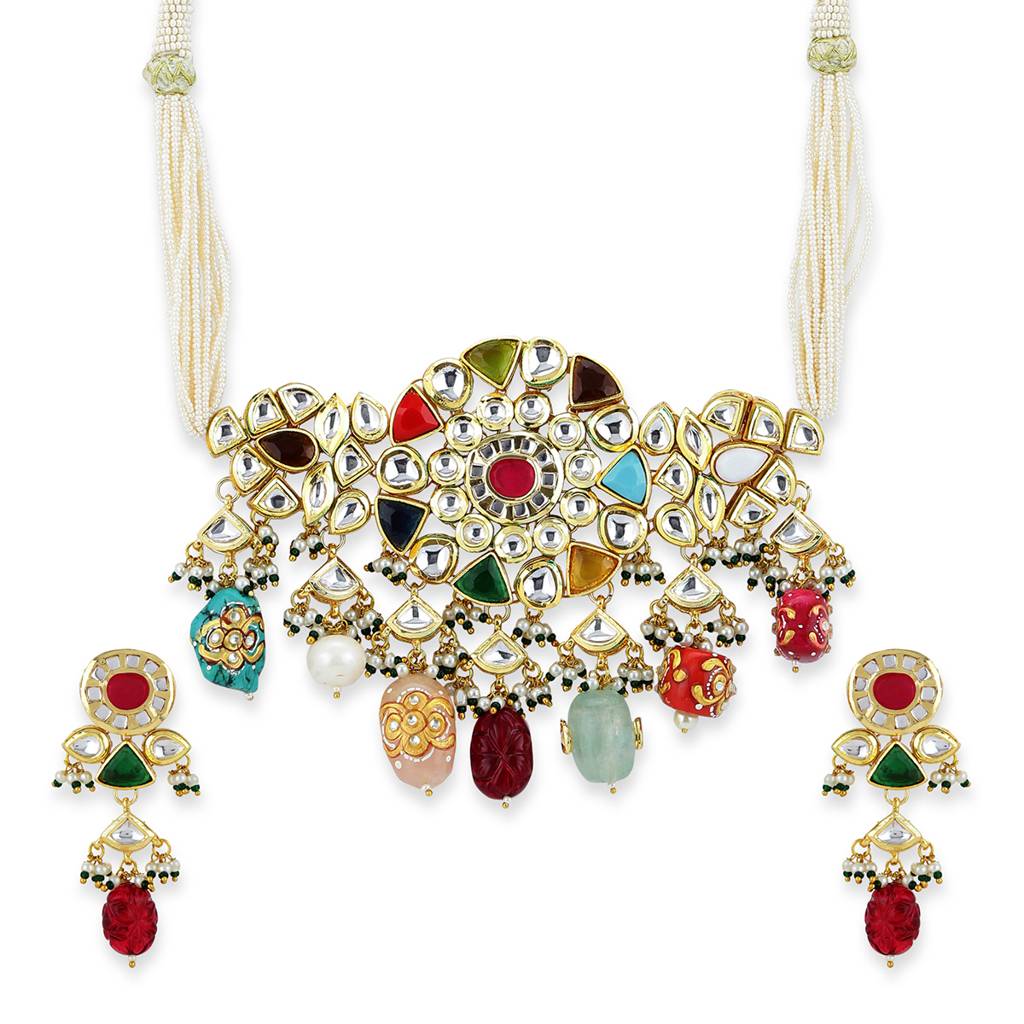 Maharani Multi Kundan Choker With Earrings : RSA22-14