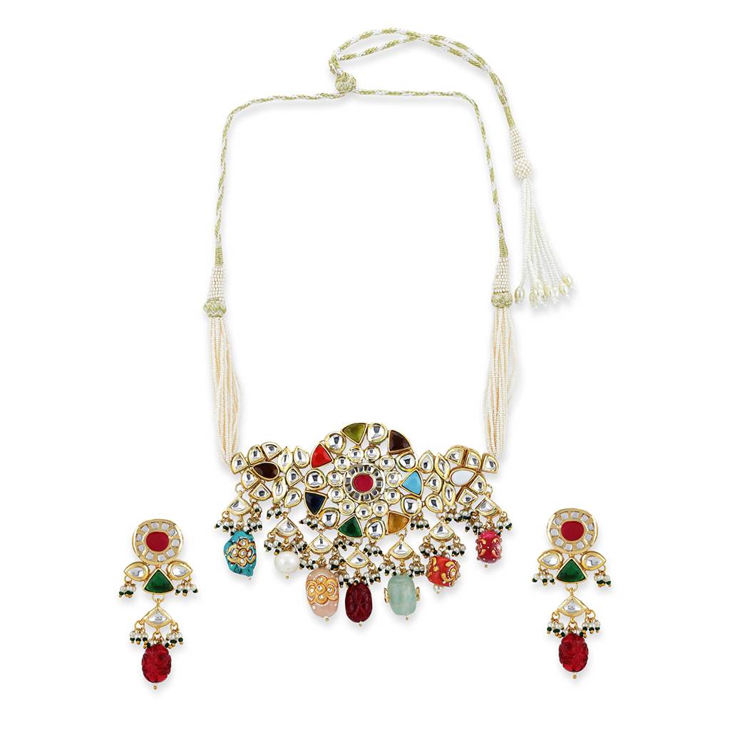 Maharani Multi Kundan Choker With Earrings : RSA22-14