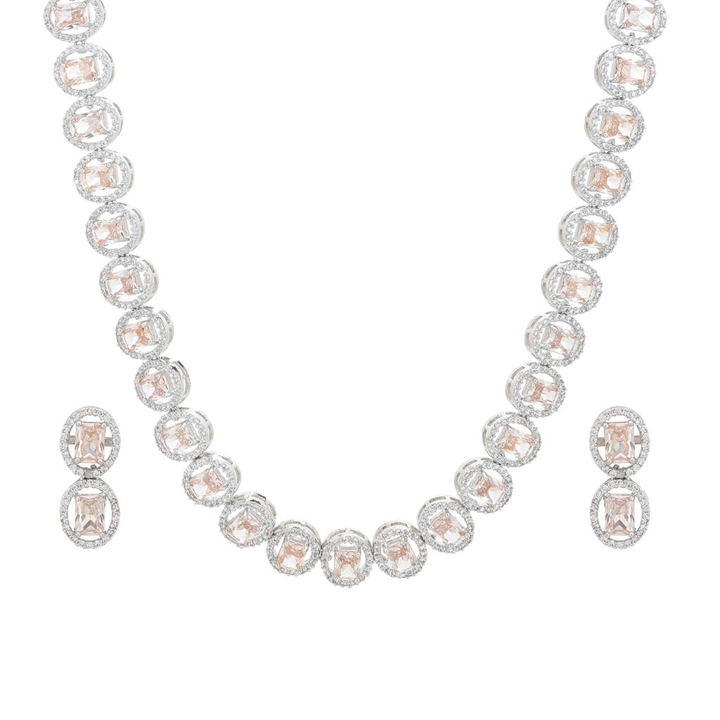 Single Color Diamond & Semi Precious Stone Neckpiece With Earrings : RSA22-16