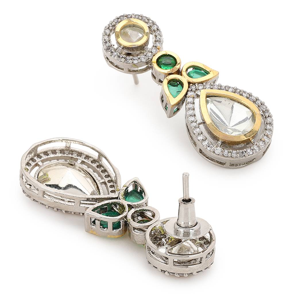 Dangler Kundan Earrings With Green Stone : RSA22-18