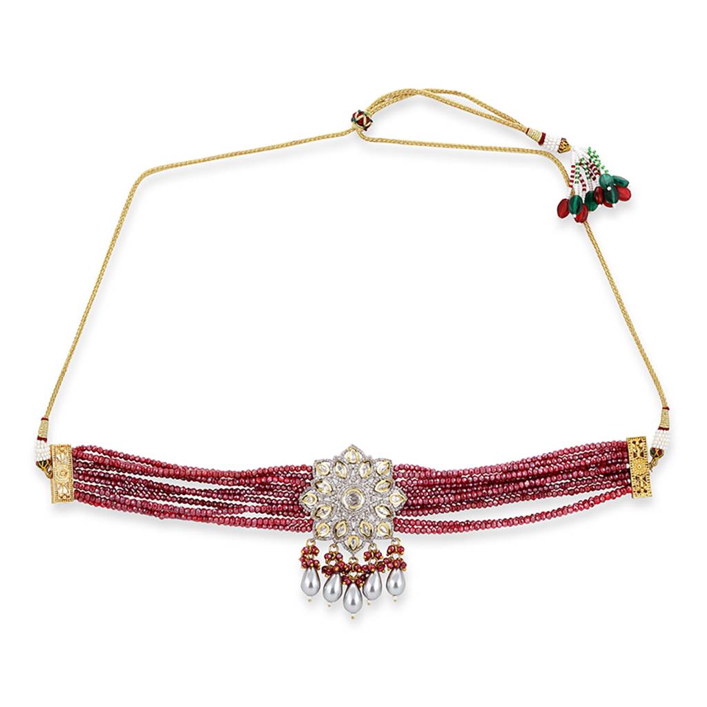 Maroon Kundan Choker With Pearl Drops : RSA22-1